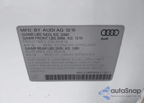2016 Audi Q5 2.0T Premium from USA, damaged, VIN WA1L2AFP9GA111811